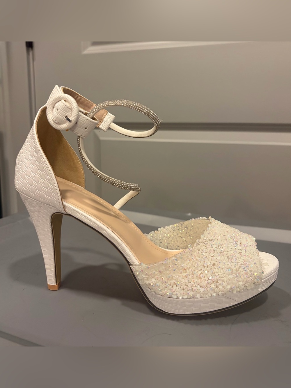 Women’s Crystal Embellished White High Heel Sandals